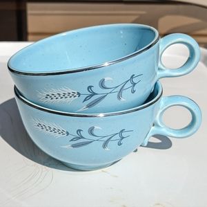 Taylor Smith Taylor Set of 2 Mid-Century Modern White Wheat Coffee/Tea Cups